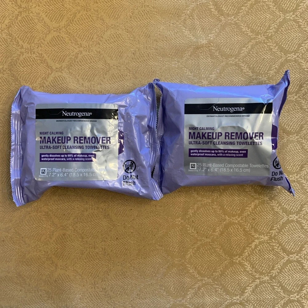 Neutrogena Night Calming Ultra-Soft Cleansing Makeup Remover 25 Wipes 2 Packs